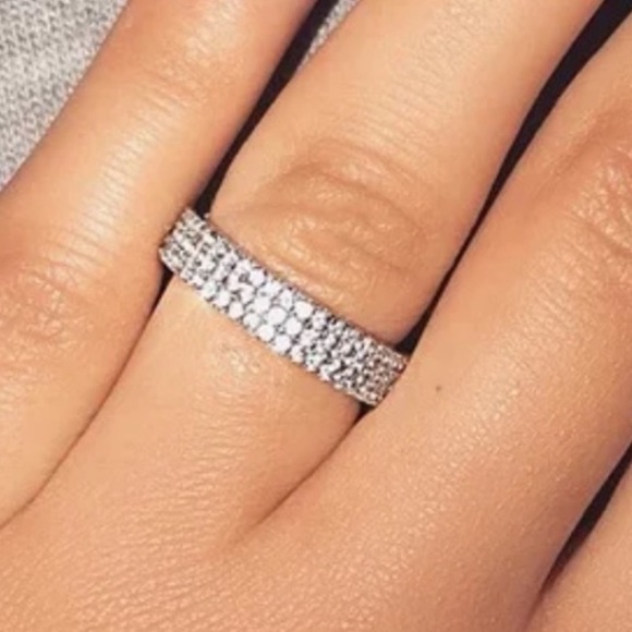 NEW 925 Sterling Silver 3 Row Eternity Cocktail Ring Simulated Stones - Picture 11 of 12